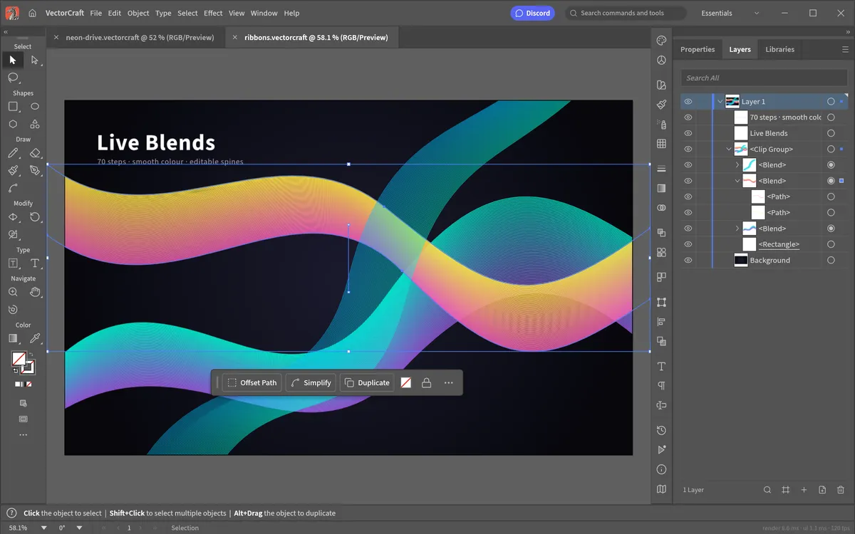 Live Blends and Layers in the VectorCraft editor